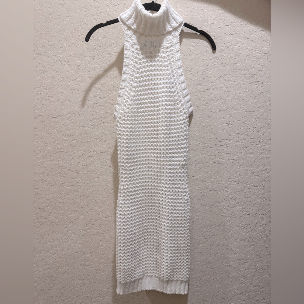 Elegant White Turtleneck Mini Sweater Dress